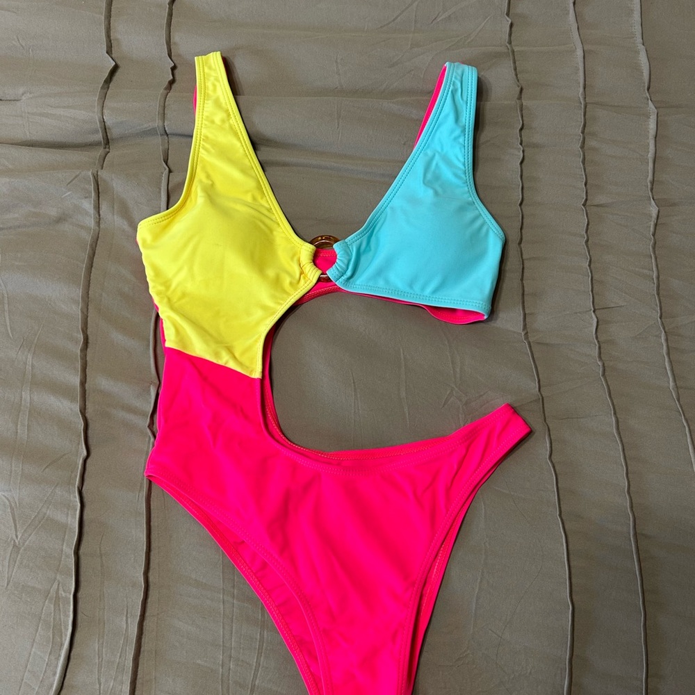 Colorful Cutout One-Piece Swimsuit